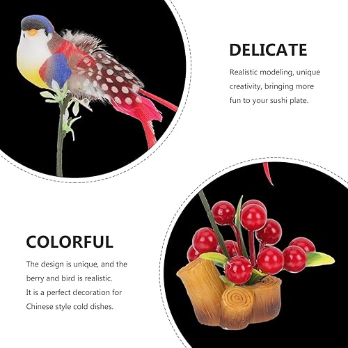 Miniatura 3 de Veemoon Flor de sushi artificial, bayas artificiales japonesas, decoración de plato de sushi, mini escritorio de pájaro falso en maceta, decoración