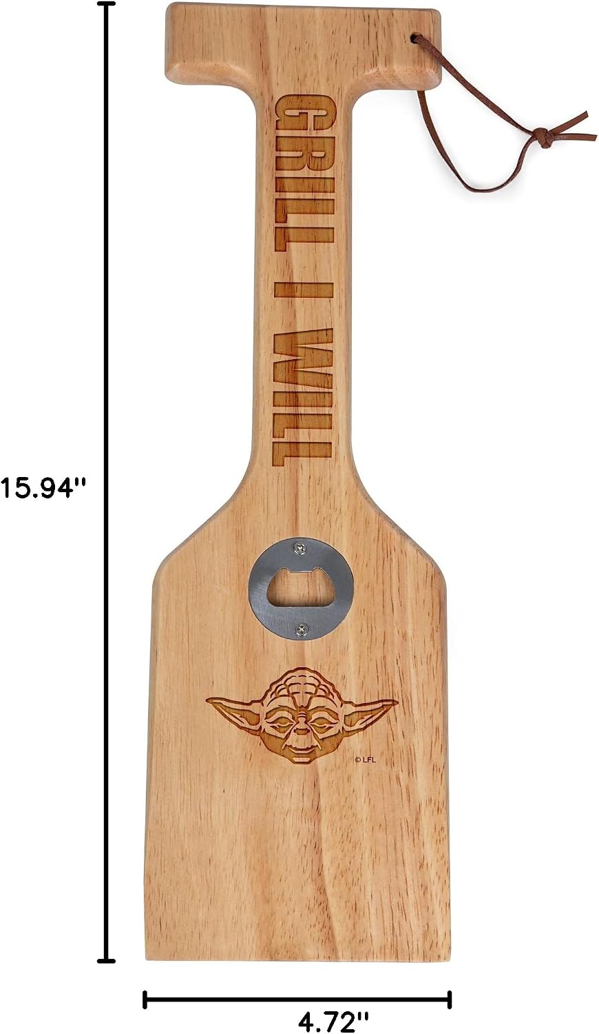 PICNIC TIME Star Wars Yoda Hardwood BBQ Grill Scraper with Bottle Opener, Bristle Free Wooden Grill Cleaning Tool with Hanging Loop for Outdoor Cooking and BBQ Cleanup, (Natural Wood)