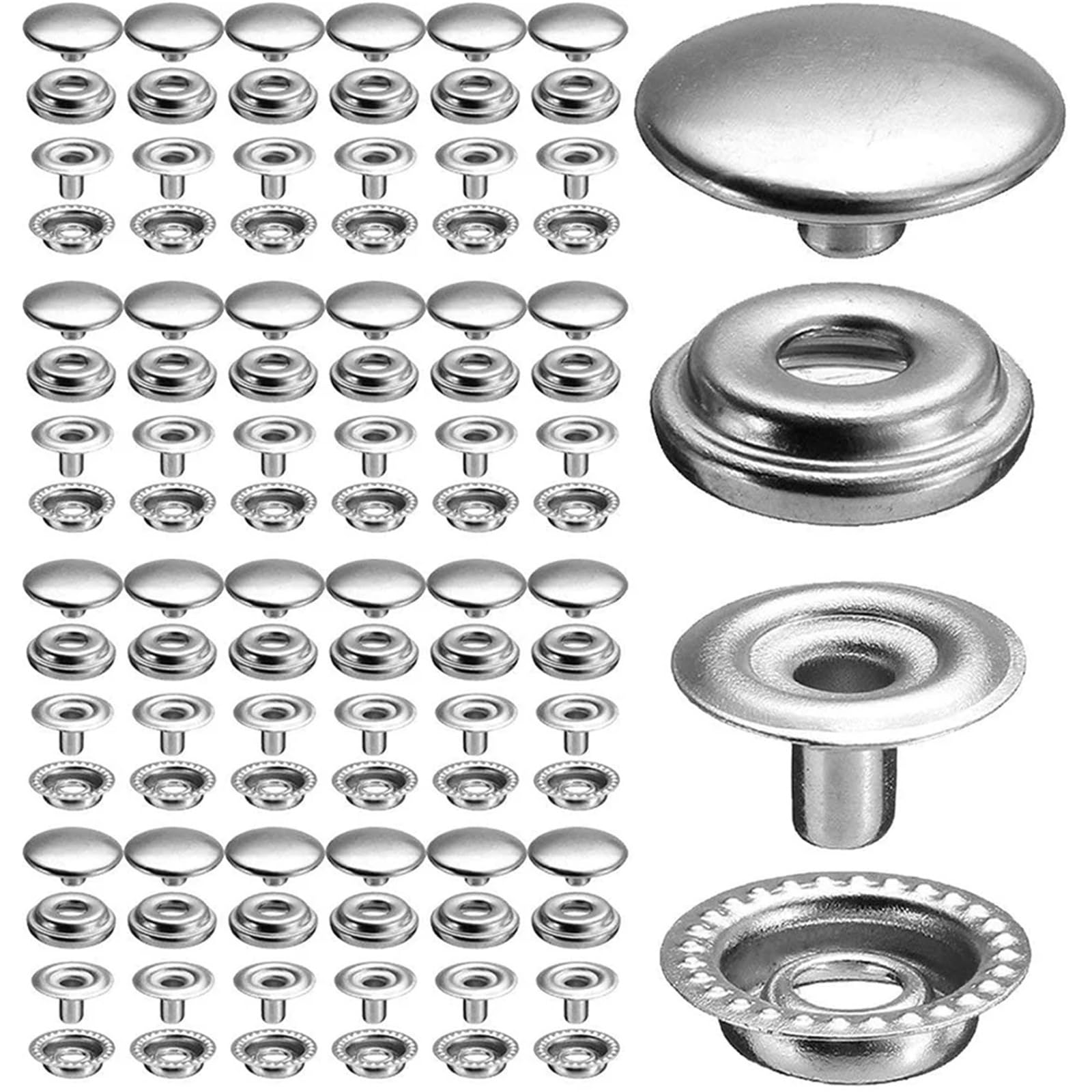 Zapięcia zatrzaskowe, Zestaw 50 zestawów metalowych zatrzasków Zatrzask 15 mm do odzieży z płócienną torbą na łódź(Black)