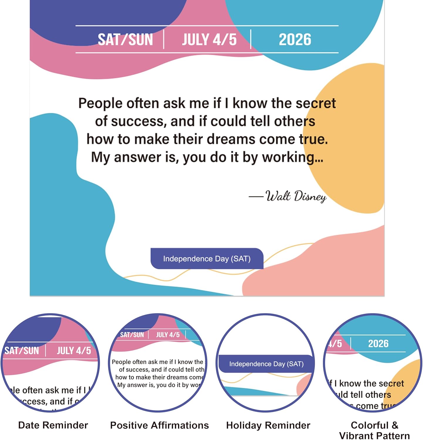 2026 Motivational Calendar - 2026 Desk Calendar with 300+ Daily Motivational Quotes, Jan. 2026 - Dec. 2026, 5.85'' x 4.85'', Daily Desk Calendar 2026 for Home & Office Decor, Back Support Plate, Notes - Image 5