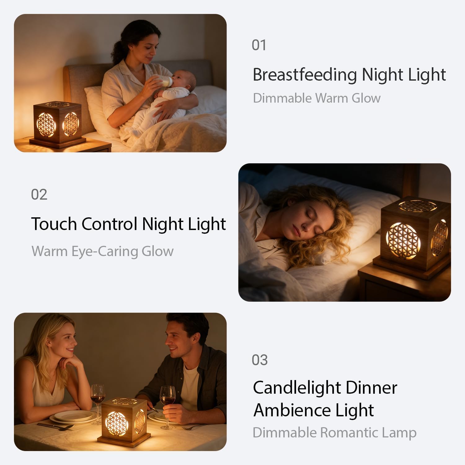 Bamboo Hollow-Out Incense Burner Holder,Type-C LED Ambient Night Light,Decorative Incense Holder Portable Camping Light,for Sticks Cones Coils Sage & Broken Incense,Zen Home Yoga（Life）