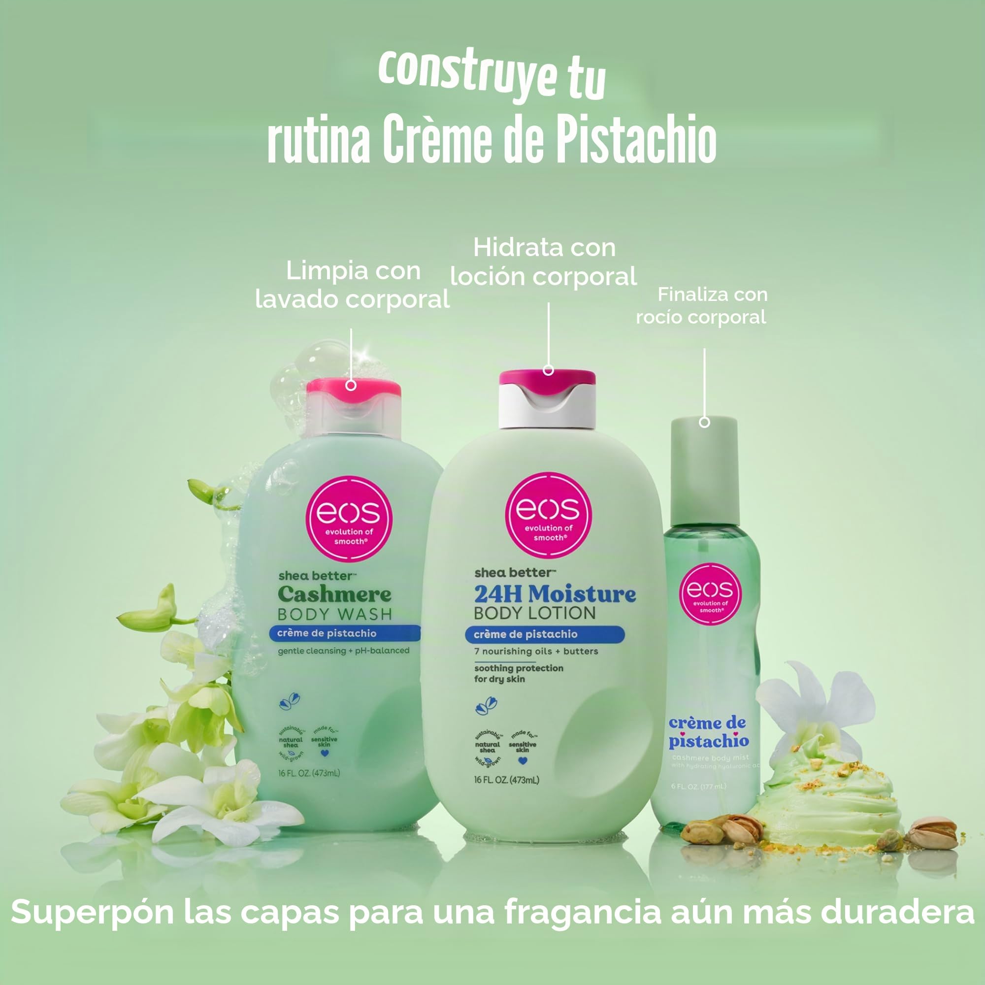 eos Cashmere Body Wash - Crema de Pistachio Gel de Ducha Hidratante · Fórmula de Gel Cremoso · Con Manteca de Karité · 473 ml / 16 fl oz