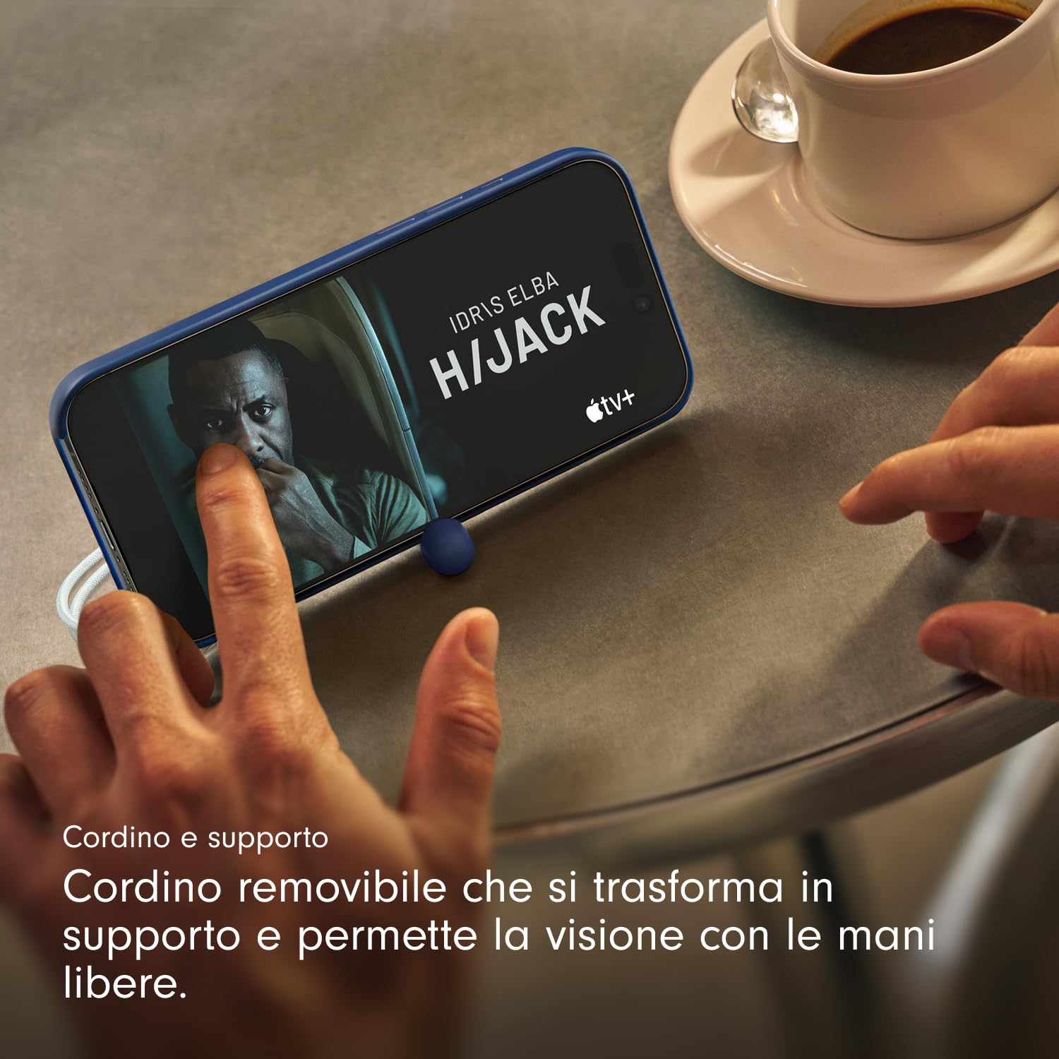 Beats Custodia Cavalletto per iPhone 17 Pro Max con MagSafe e Controllo fotocamera, cordino che funge da supporto integrato, finitura opaca, fodera in microfibra - Blu roccia madre