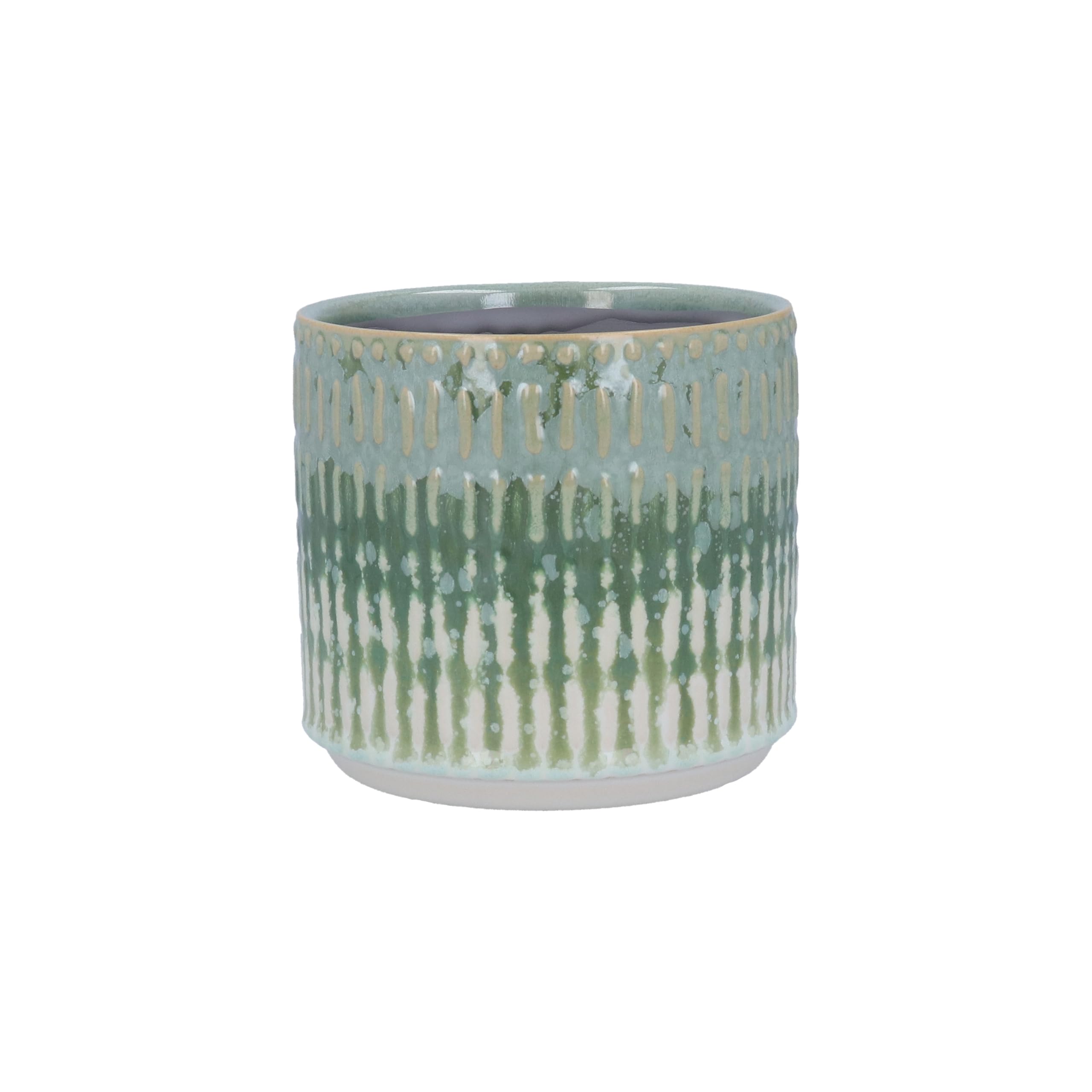 Gisela Graham Green Reactive Glaze Stoneware Plantpot Cover, Mini