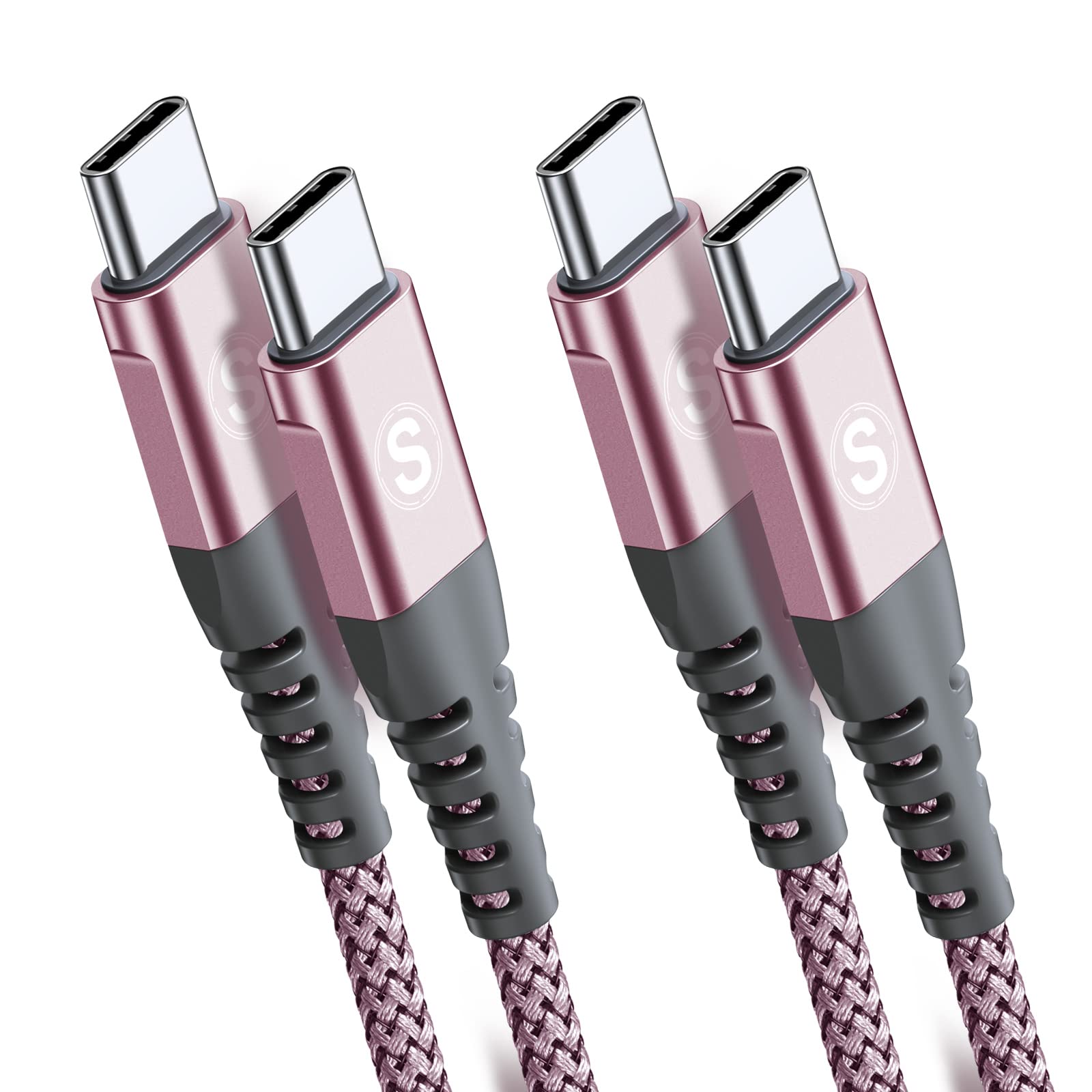 タイプc ケーブル 2M/2本セットPD対応 60W急速充電(USB C&USB C ケーブル) iPhone17/15/16 充電器 Type-c アイフォン16/15/いphone16 15 pro Max,iPad Pro/Air/mini6,MacBookPro,Samsung Galaxy S26/S25/S24/S23/S22/S21/S20,Pixel等Type-c機種対応-ピンク