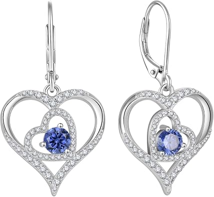 Heart Dangle Drop Earrings for Women 925 Sterling Silver Leverback Earrings Birthstone Jewelry Gifts for Women Wife Mother Her