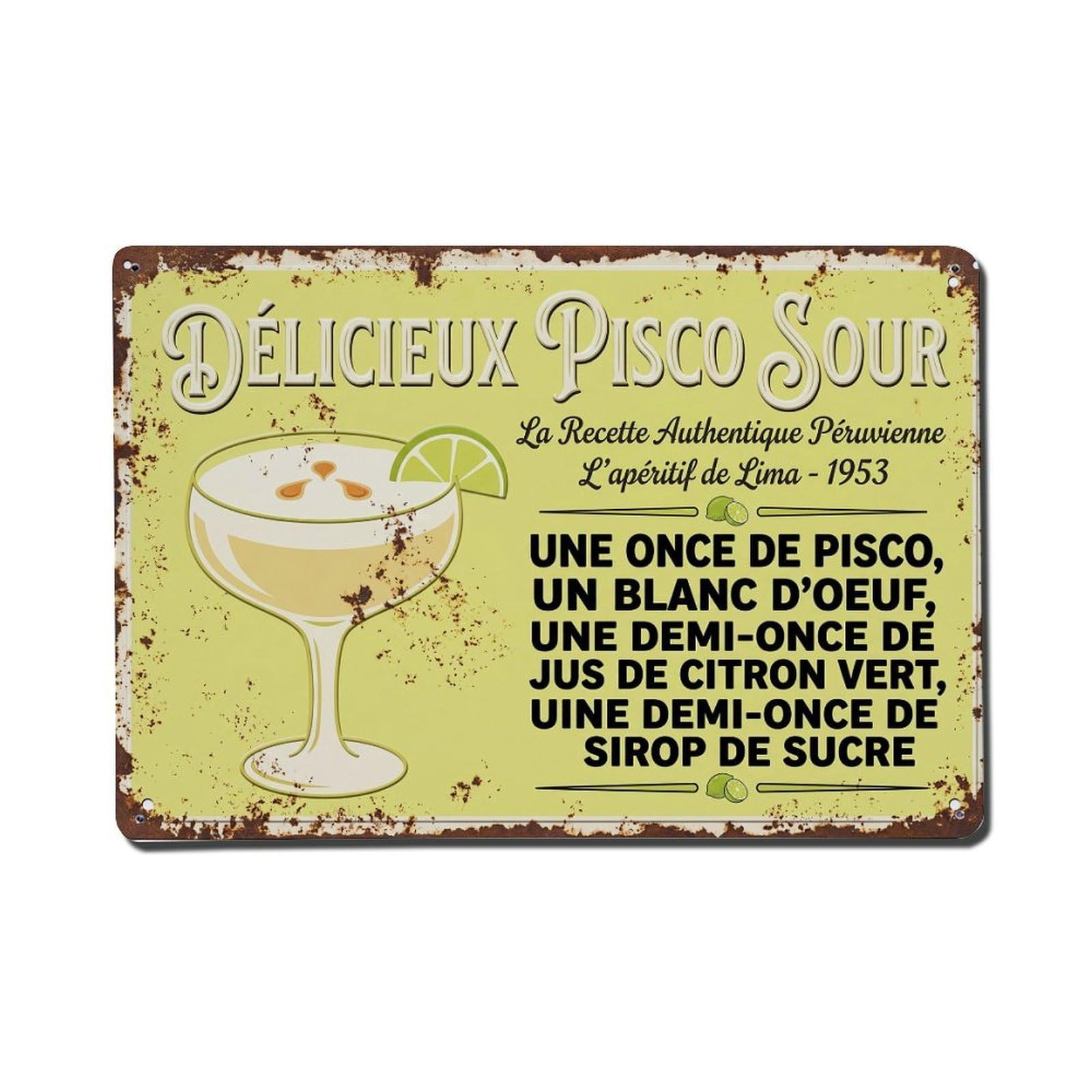 Pisco Sour Chilled Drink Metal Tin Sign Plaque Wall Decor for Cafe, Club Bar, Office, Home Garden Metal Poster 8x12Inch