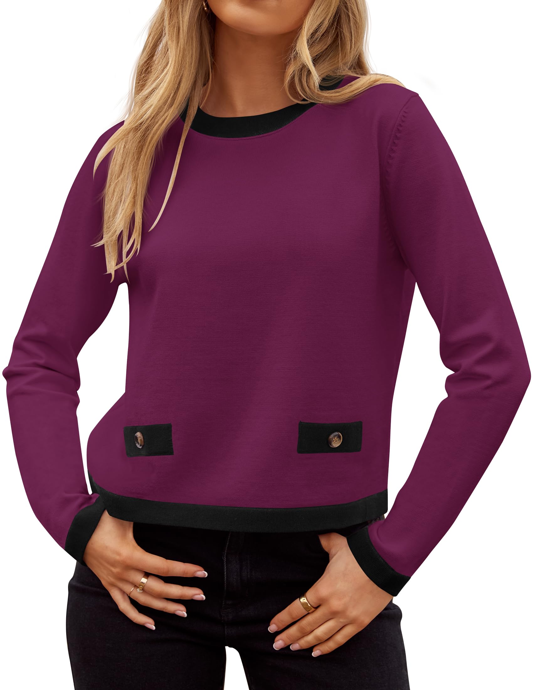 ZESICA Womens Fall Sweaters 2026 Long Sleeve Crewneck Knit Color Block Lightweight Pullover Tops Clothes