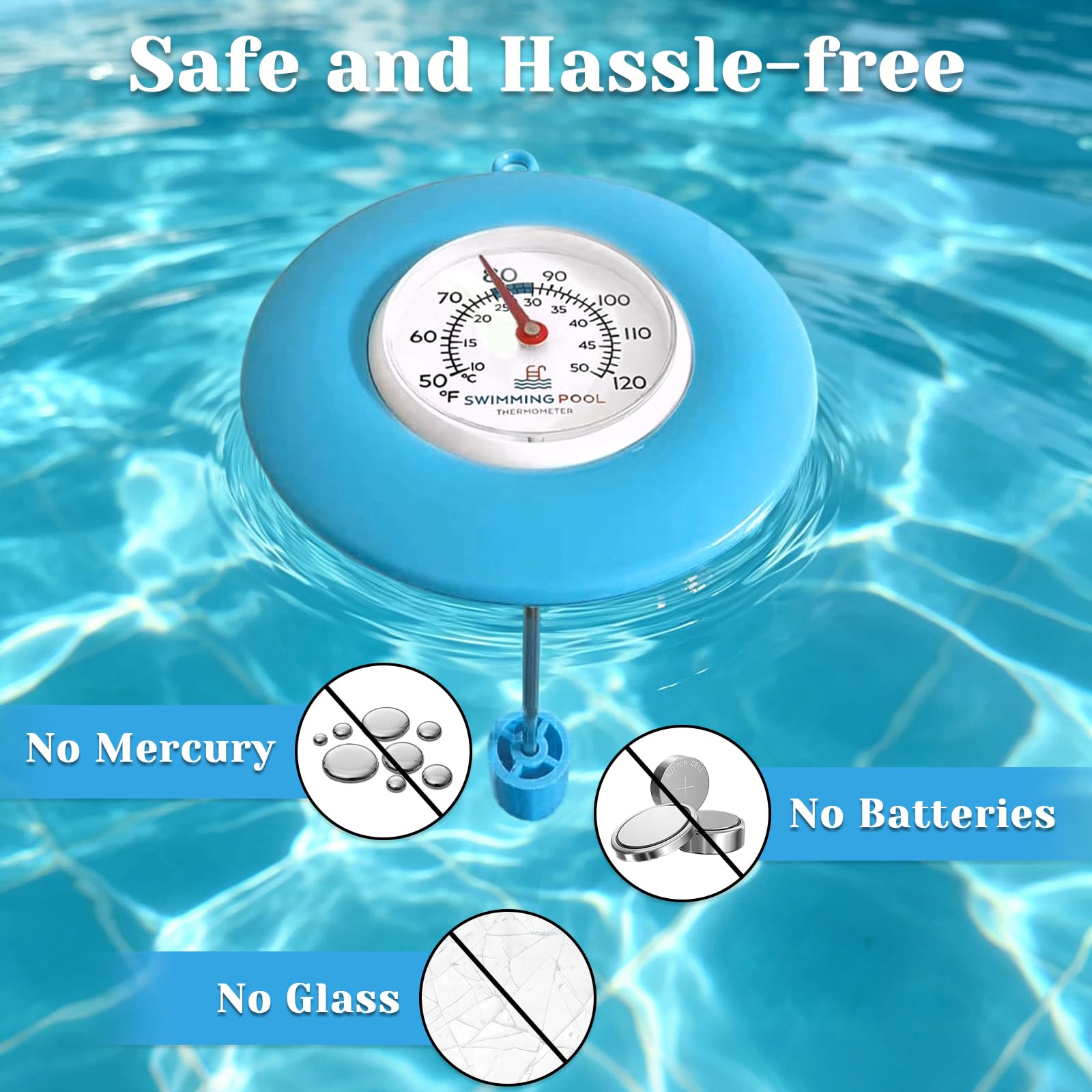 Termómetro Piscina Flotante, Termómetro Piscina de Agua, Termometro de Piscina Fácil de Leer, Termometro Agua, Resistente al Agua IPX6, Pool Thermometer para Piscina, Bañera, Spa, Estanqu, Acuari