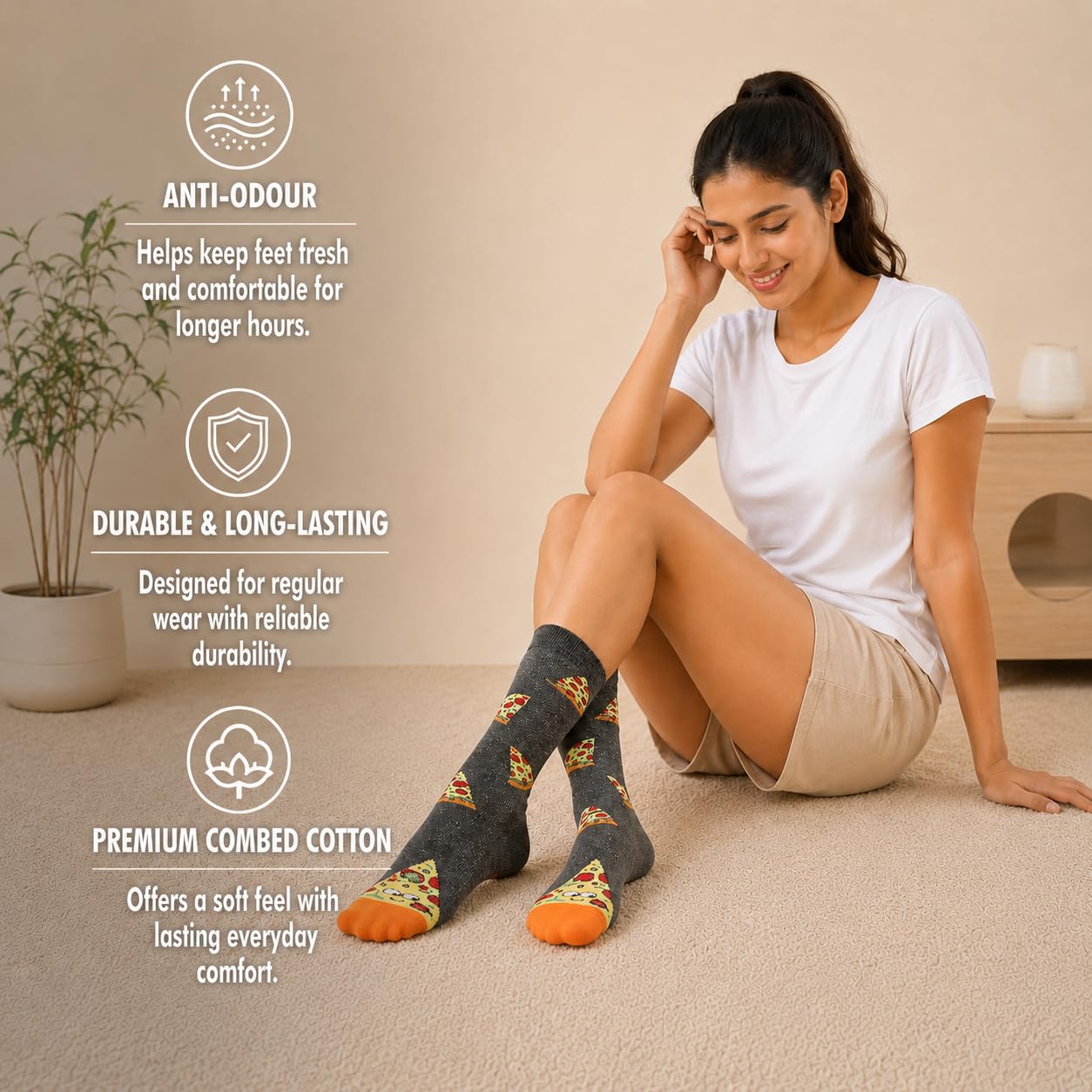Supersox Funky Crew Length Socks for Women | Combed Cotton | Durable & Breathable | Anti-Odour | Multicolour | Pack of 5 1