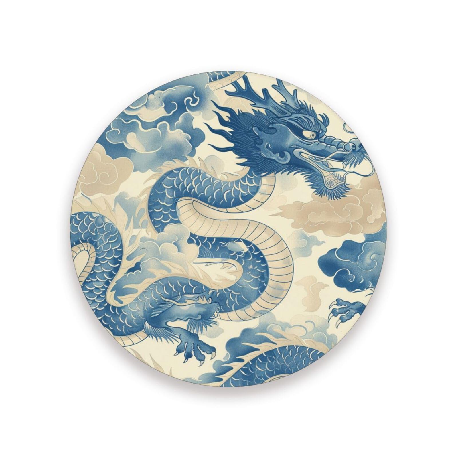 Lyeorm Coasters for Drinks Chinese Dragon Absorbent Ceramic Stone Coasters Set of 2 Round Coasters with Cork Base Coffee Table Tabletop Protection for Home Decor