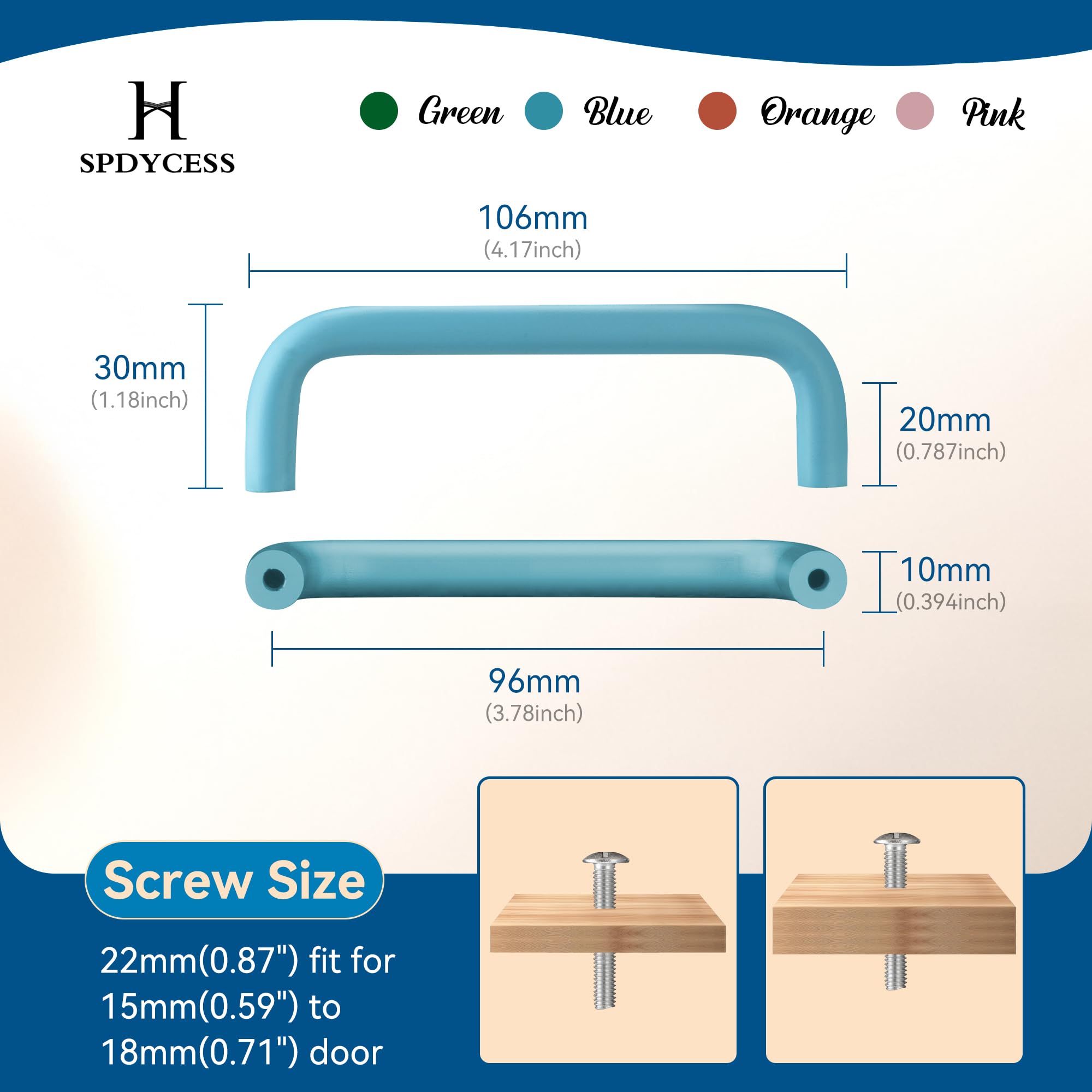 SPDYCESS 4Pcs Kitchen Cabinet Handles 96mm Hole Center Aluminium Cupboard Door Handle Pulls with Screws Colourful Handles for Drawer Wardrobe - Image 2