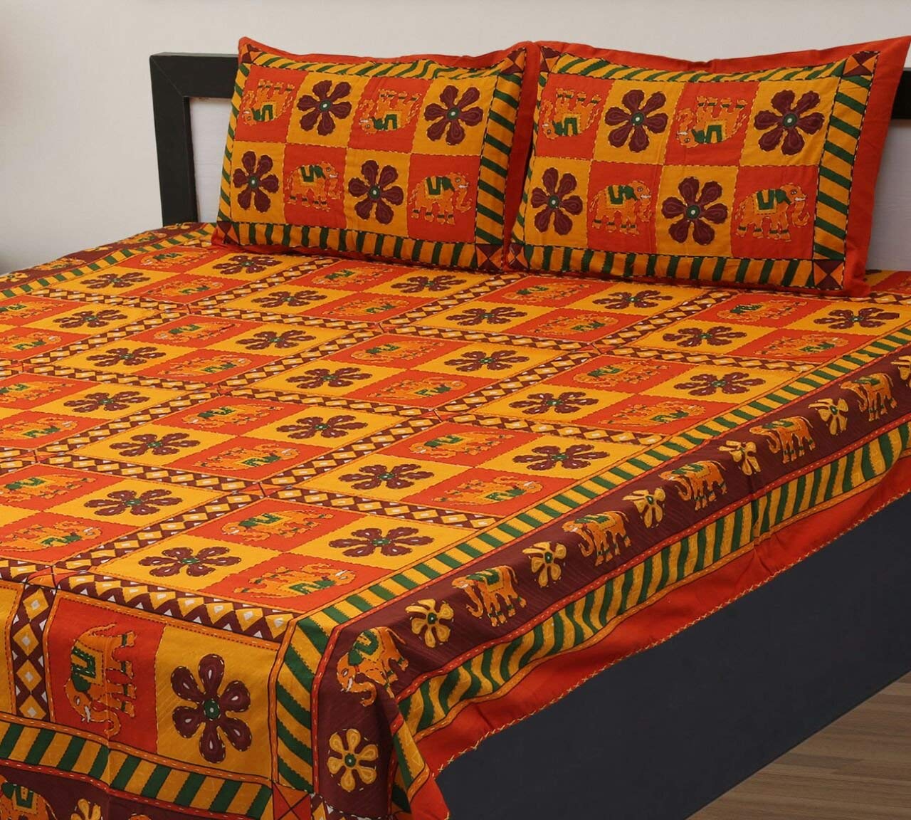 Kuber Industries Embroidery Design 144 TC Cotton Double Bedsheet with 2