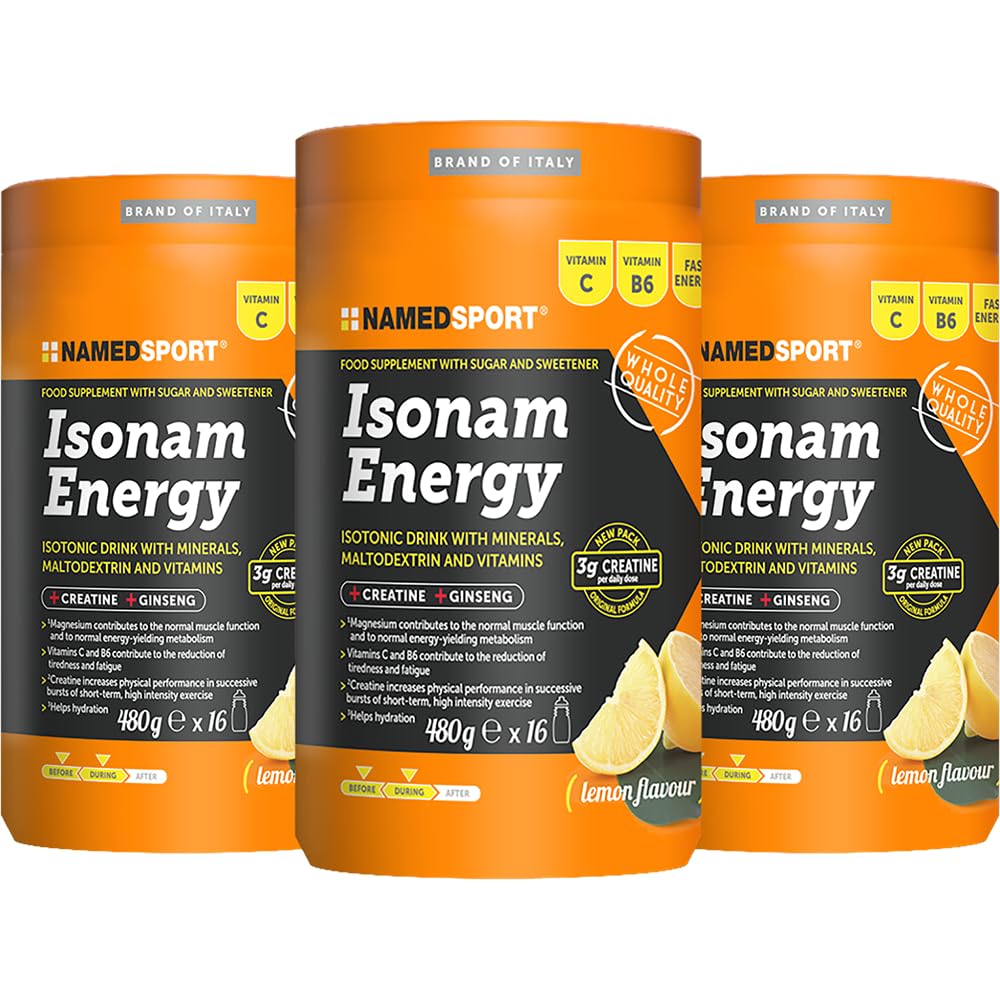 Isonam Energy Lemon 480g, 3 Confezioni - Nuova Formula con 3g di Creatina – Integratore Energetico e Idratante con Sali Minerali, Senza Glutine e Lattosio