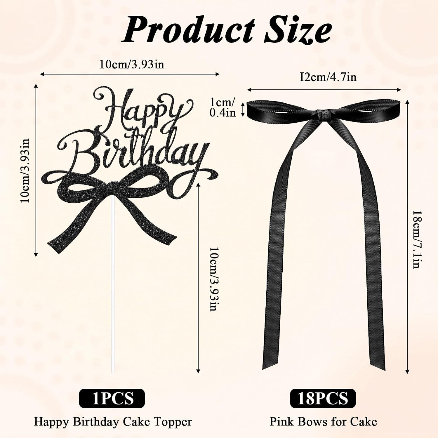 18PCS Cake Bows, Black Ribbon Bows for Cake with Happy Birthday Topper Coquette Birthday Decorations for Wedding Bachelorette Party Supplies image 3