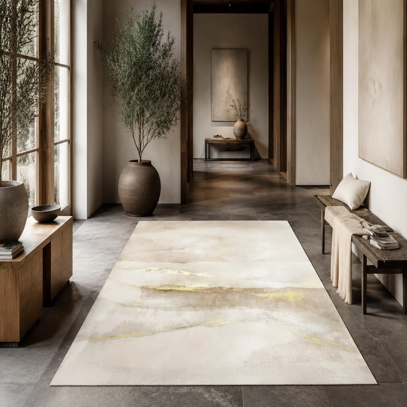 Tapis abstrait moderne beige et jaune 200x300 cm pour grand salon