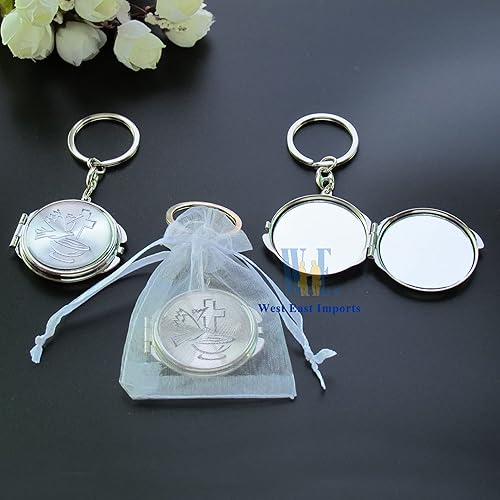 Miniatura 6 de Llavero de espejo compacto de bautismo personalizado (12 piezas) Bautizo Recuerdos Espíritu Santo Paloma Diseño Compacto 1ª Comunión