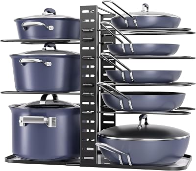 ORDORA Pots and Pans Organizer under Cabinet 14.55 Height, Adjustable 8-Tier Pot Organizers inside Cabinet, Kitchen Organizers and Storage Fit 6-11 inch Lightweight Cookware