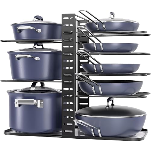 ORDORA Pots and Pans Organizer Under Cabinet 14.6", 8-Tier Adjustable Rack