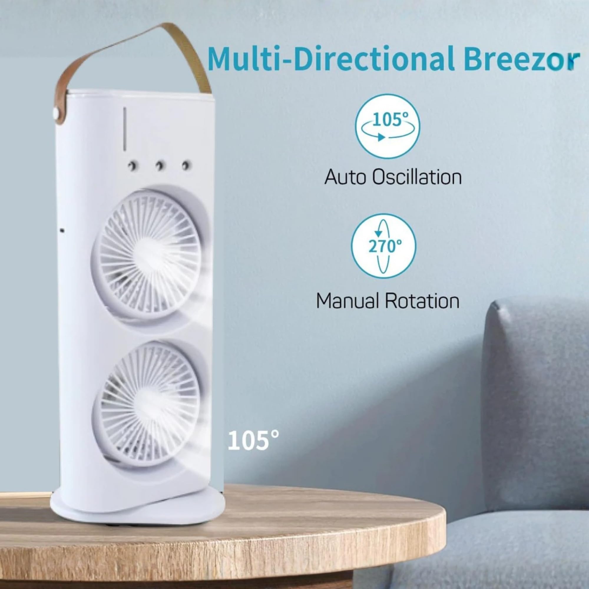 Double-Head Desktop Air Cooler Fan with 3 Wind Speeds, Auto Oscillation, Timer, Mist Spray, for Indoor Outdoor Office Bedroom 2