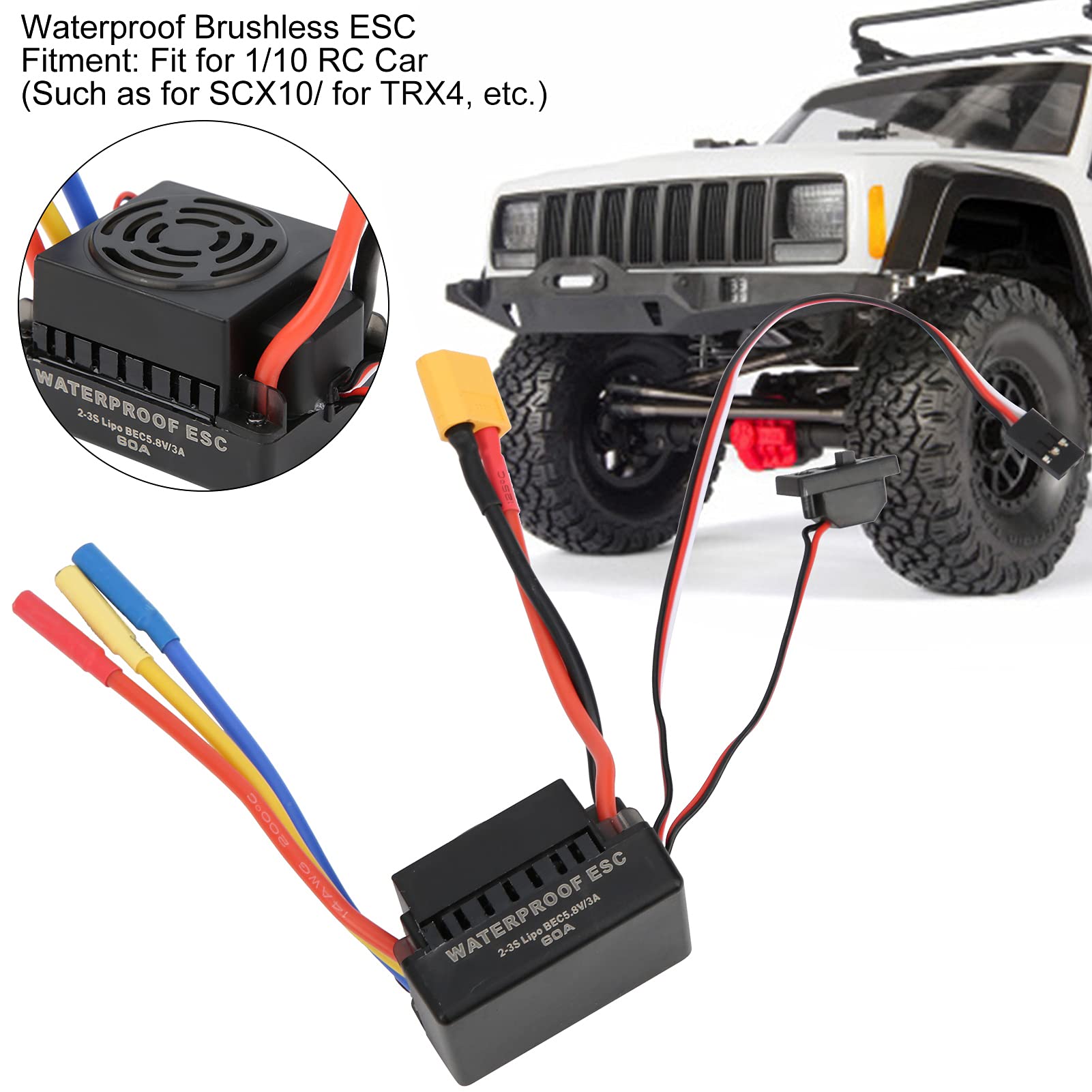 Regolatore di Velocità Elettronico 60A, Impermeabile e Alta Resistenza, Regolatore Brushless Prestazioni Elevate per Modelli RC Auto 1/10 Hobbyisti Gare
