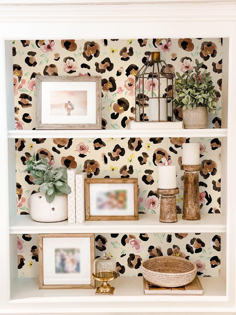 HAOKHOME Adhesive Shelf Liner Drawer Cream Floral Leopard Contact Paper