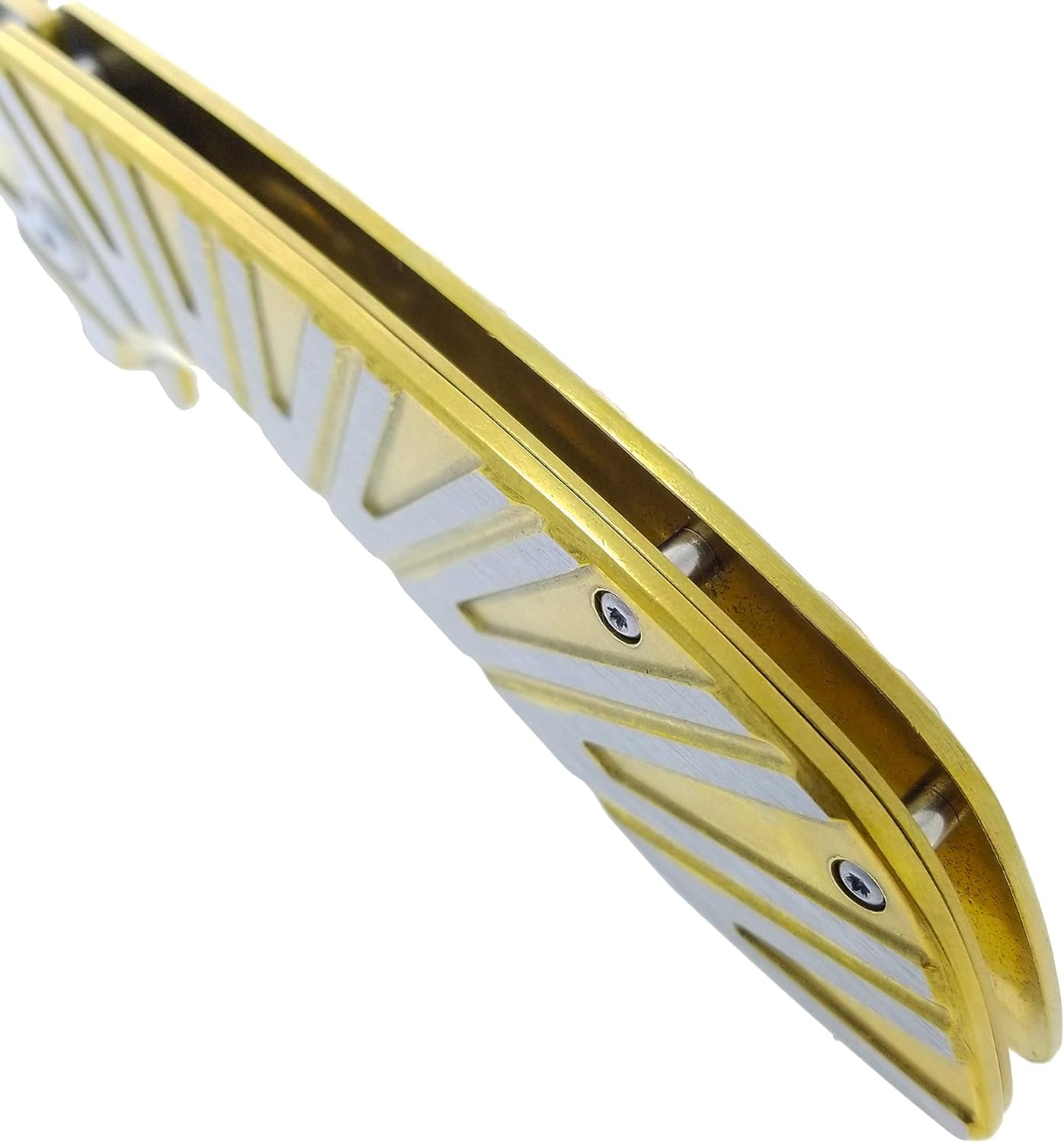 Falcon EDC Full Metal Tactical Pocket Folding Knife Titanium Coating, 440 Stainless Steel Drop Point Blade, Thumb Hole Opening, Camping (Gold)