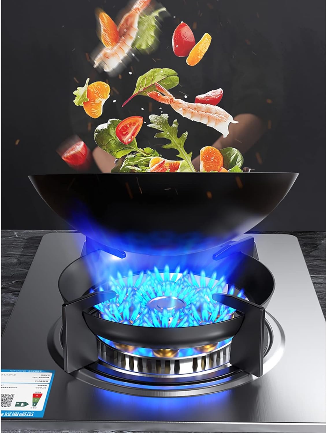 Burner Gas Cooker gas hob Portable Stainless Steel Kitchen Stove - 5.2KW Nine-chamber Fire Built-in 99 Minutes Smart Timer Flameout Protection & Wind And Scalding Cast Iron Pot(Lpg)