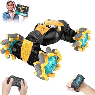 Coche de acrobacias a control remoto para niños, juguete de auto a control remoto, gestos de acrobacias con música, giros de 360 grados de doble cara y giros con sensor de gestos, autos de juguete
