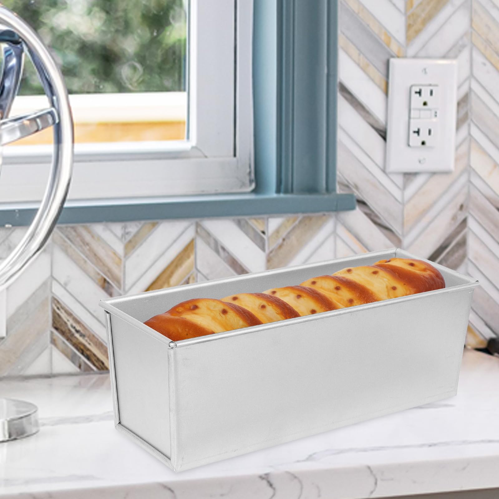 Luxshiny Molde antiadherente para pan con tapa de 12.59 x 4.72 x 4.52 pulgadas, molde de aluminio para hornear tostadas y sándwich, herramienta de panadería en el hogar, cocina