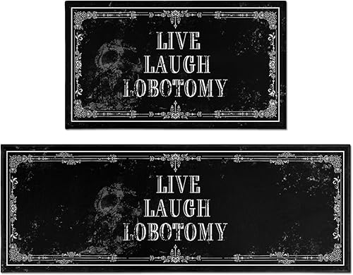 Juego de 2 Alfombrillas de Cocina Góticas - Alfombras de Cocina Antideslizantes de Halloween Espeluznantes Negras Alfombra Gótica de Calavera