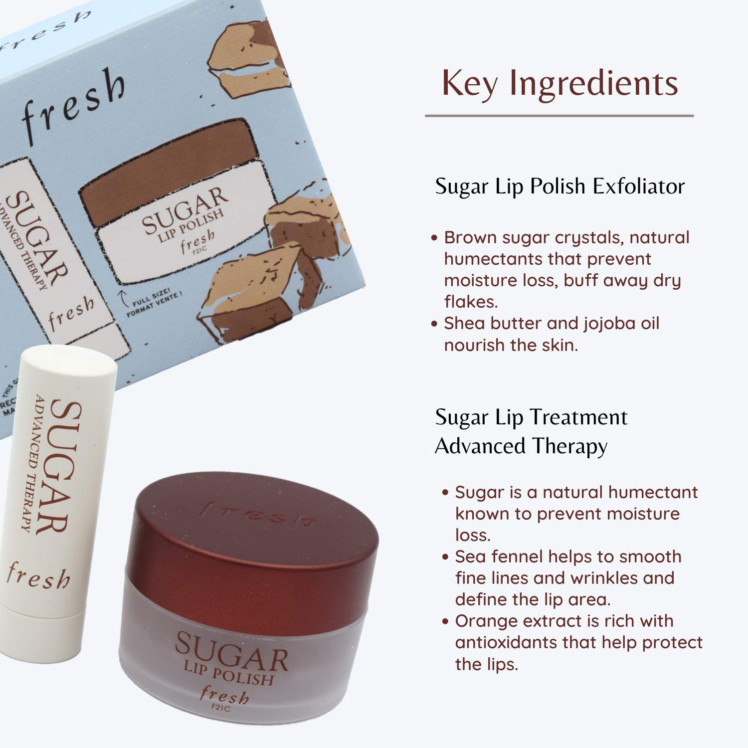 Fresh Day-to-Night Lip Treatment Gift Set - Sugar Lip Polish Gentle Exfoliating Scrub, and Sugar Lip Advanced Therapy Treatment Lip Balm : Beauty & Personal Care
