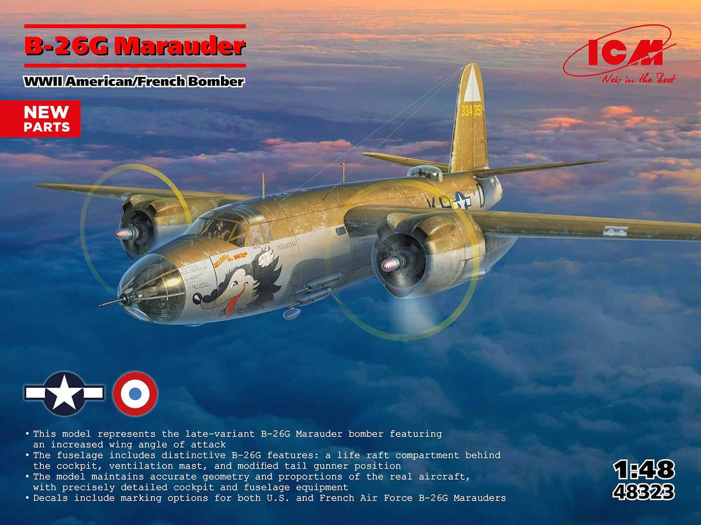 ICM 48323 - B-26G Marauder, WWII American/France Bomber - Aircraft Plastic Model Kit - 1:48 Scale