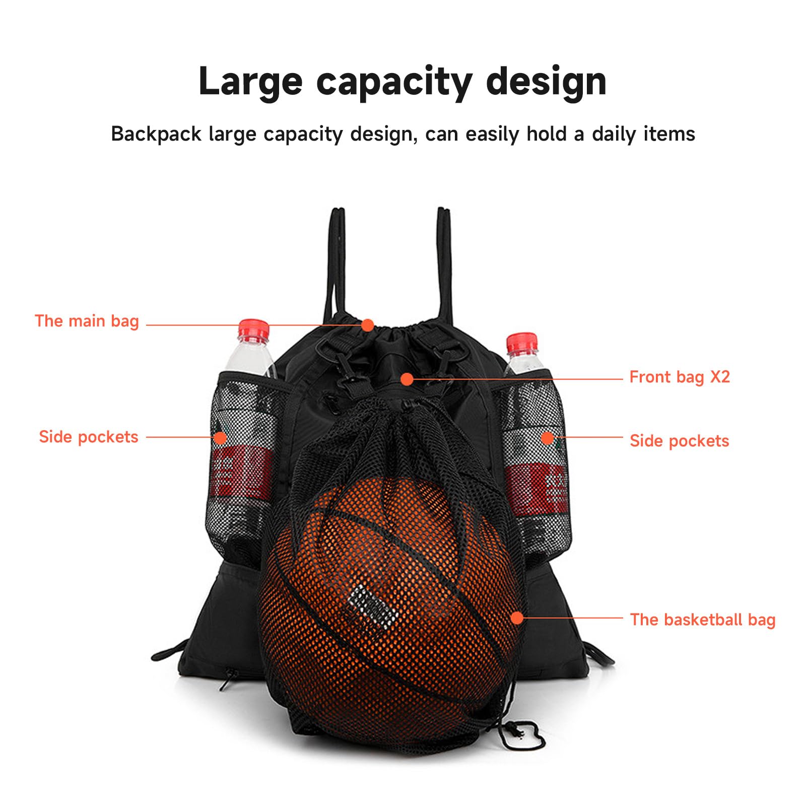 Borse da basket con coulisse, zaino pieghevole da calcio, borsa da palestra, borsa sportiva con doppie tasche portatili