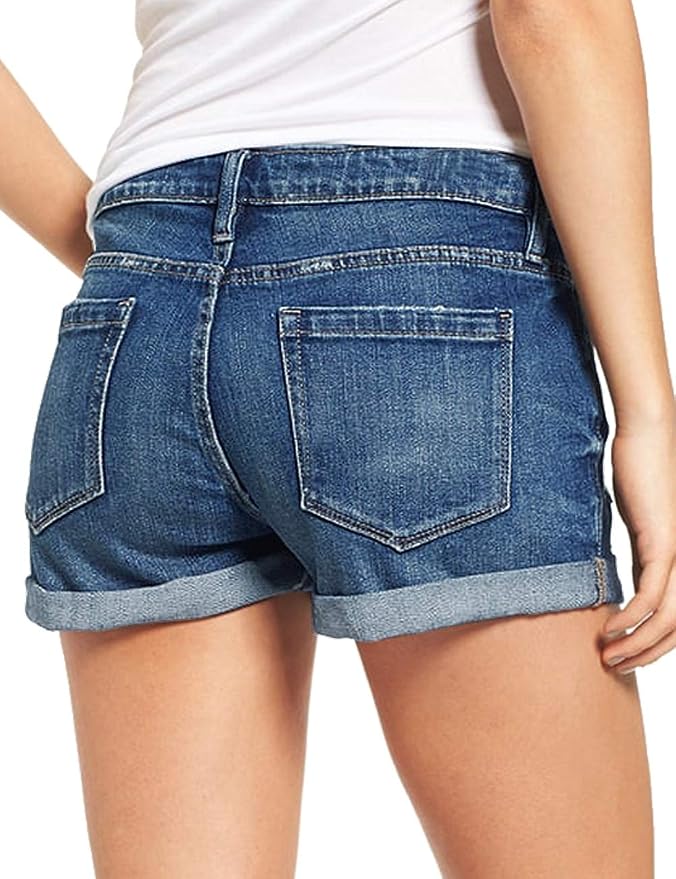 LookbookStore Women’s High Waisted Rolled Hem Distressed Traditional 5 pockets, finished with zipper and button closure, with belt loops. An effortless shorts to style with fitted shirts or crop top!