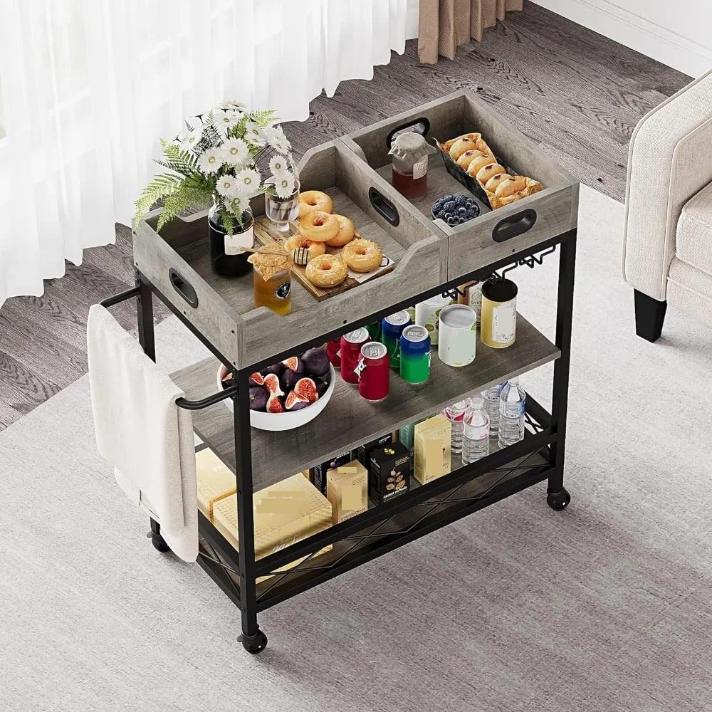 Chariot de Rangement Carro de Servicio for Kichen, hogar y Cocina, Dos bandejas portátiles, Carro utilitario rodante de Almacenamiento Multifuncional Chariot de Rangement