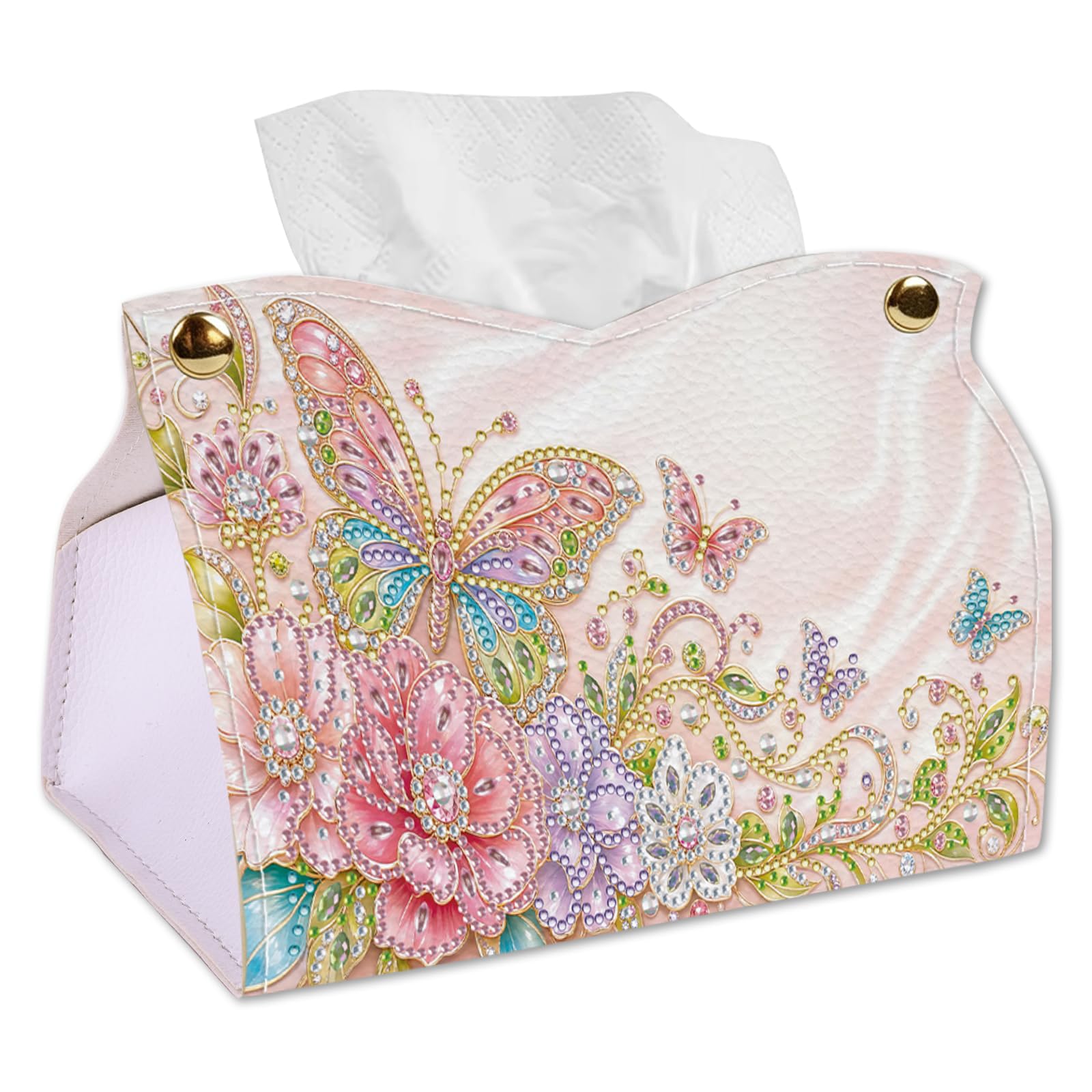 Ecogleam Soft Pink Floral Butterfly Pink Floral Butterfly 24Cm Diy Rhinestone Tissue Box