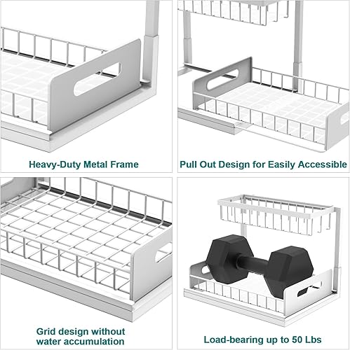 Miniatura 7 de bukfen Organizador para debajo del fregadero, organizador de armario extraíble de 2 niveles, estante deslizante para debajo del gabinete, multiuso