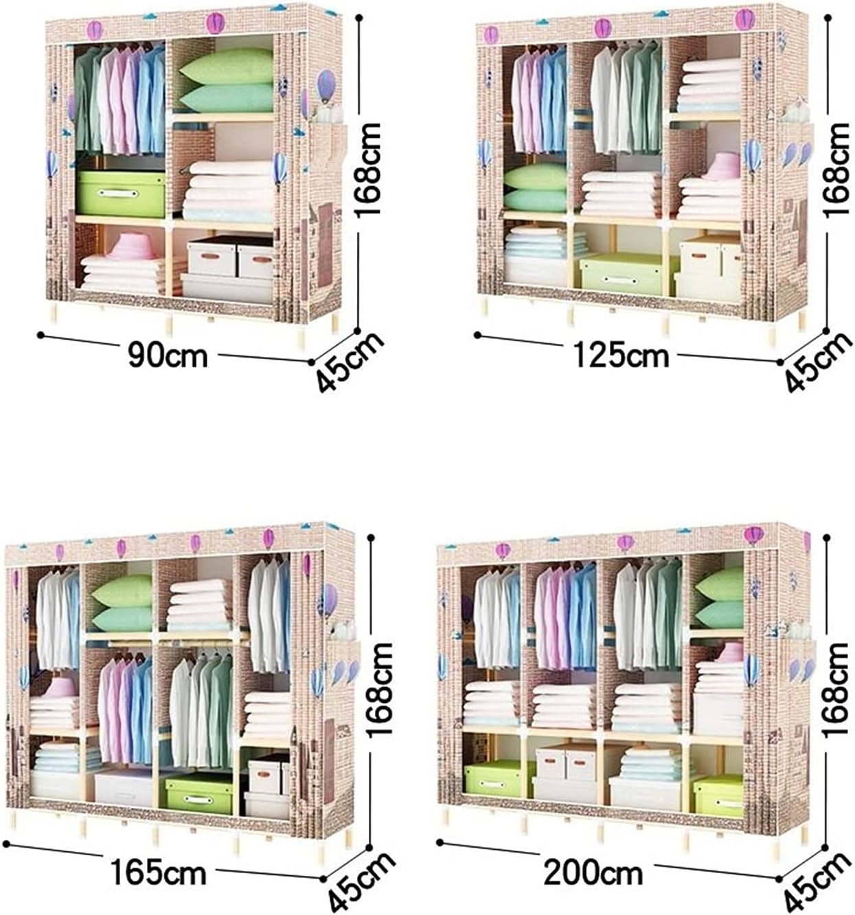 Creative Fabric Wardrobe, Stable Design Wardrobes for Bedroom Children's Room Partition Storage Wardrobe Organiser(Size:168 * 45 * 125CM) (168 * 45 * 125CM)