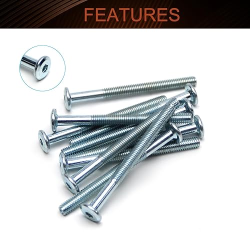 Miniatura 3 de MroMax Tornillos hexagonales de cabeza plana M6 x 2.756 in, acero al carbono chapado en zinc azul, tornillos para muebles para montar armarios,