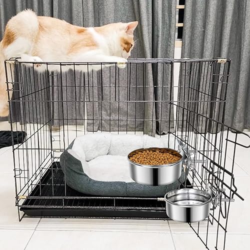 Miniatura 7 de 2 Piezas Cuencos Pequeños de Comida y Agua para Perros y Mascotas para Jaula de Acero Inoxidable Antiderrames, Cuencos Colgantes para Gatos y