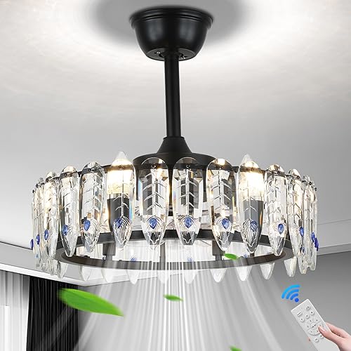 Miniatura 1 de Cainjiazh 42" Dimmable Fandeliers Modern Crystal Chandelier Ceiling Fan with Lights LED Invisible Fandelier Crystal Chandelier Fan 3 LED Color