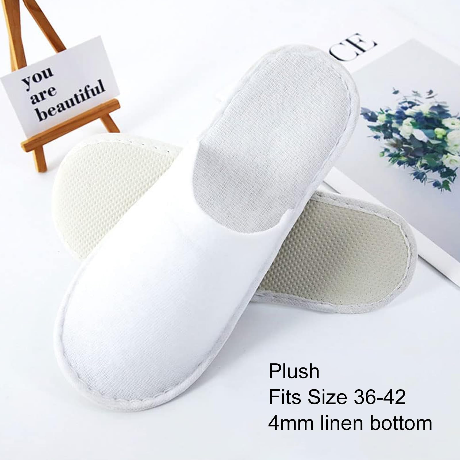 Bavooty Hotelslipper,Hotel Slippers,Einwegschuhe,Gästehausschuhe Set,6 Paar Frottierslipper,Geschlossene Pantoffeln,Einweg Slipper Weiß Hausschuhe,für Damen Herren Spa Reisen (Größe EU 36-42)