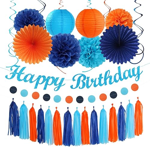 Miniatura 15 de Decoraciones de fiesta de primer cumpleaños de color naranja y melocotón, 31 piezas de 20 piezas para mujeres y niñas, faroles de papel bohemios con