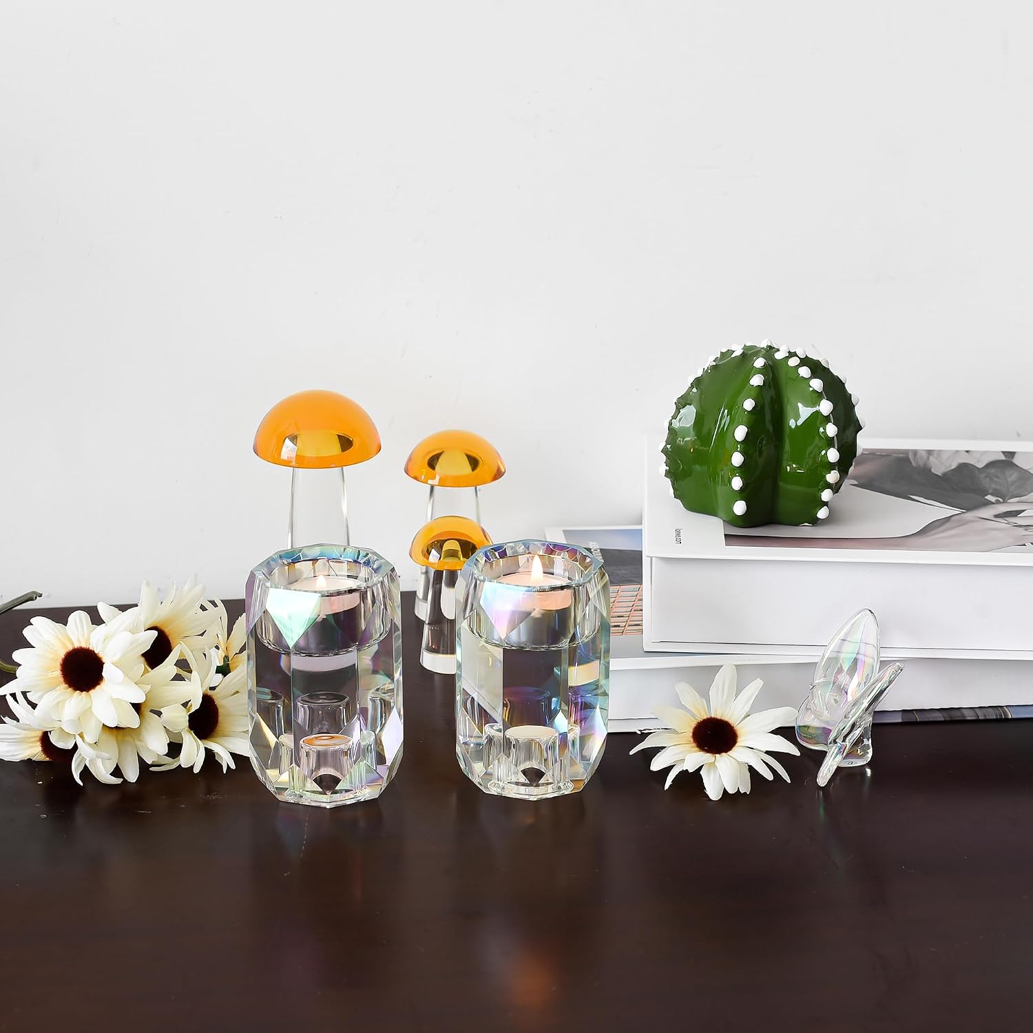 Crystal Candle Holder, Set of 2 Crystal Clear Candlestick Stand for Tealight Candle,Party, Wedding Candle Holder Decoration