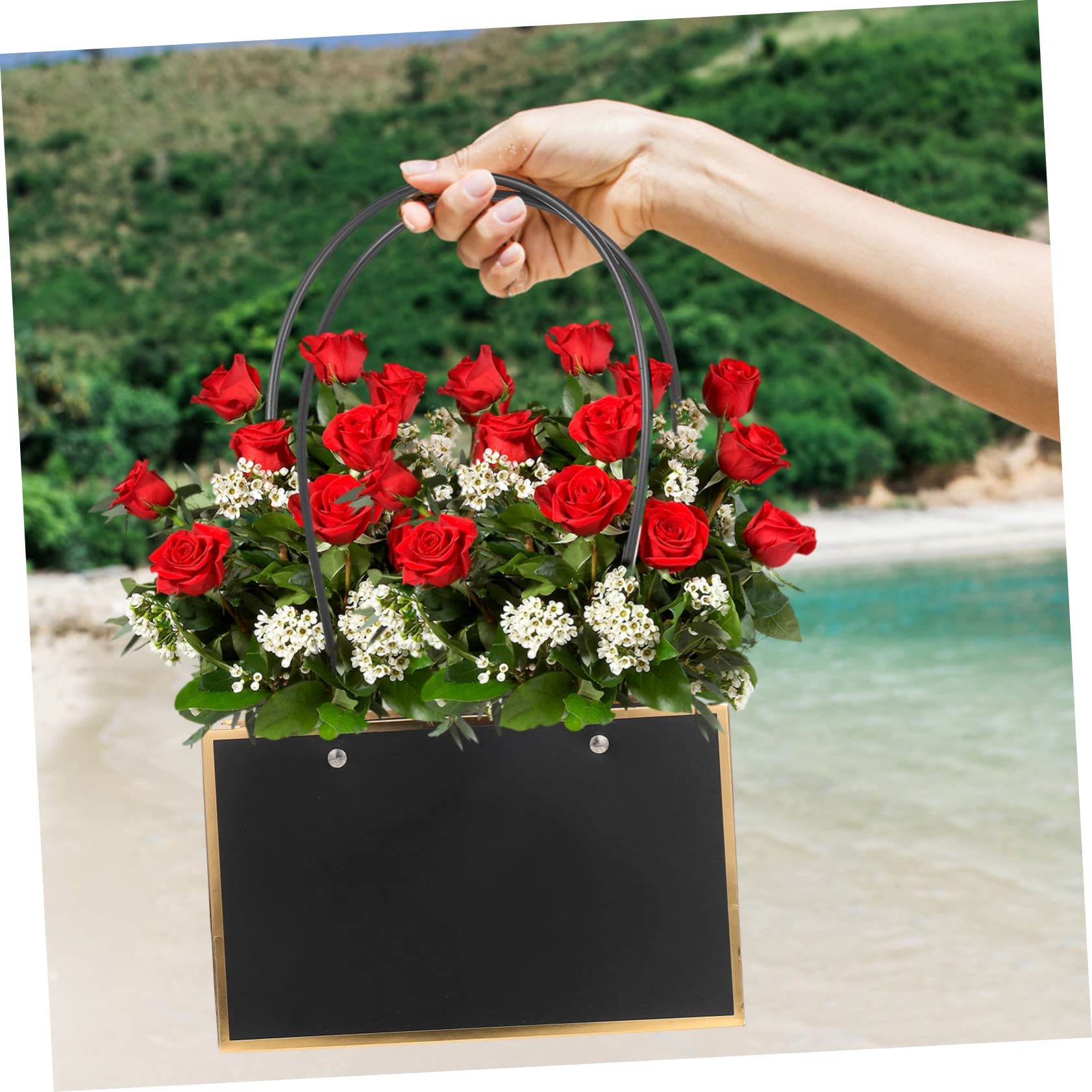 COLLBATH 10pezzi Borse Per Bouquet Con Sacchetti Per Fiori Porta Bouquet Kraft Nero Con Regali e