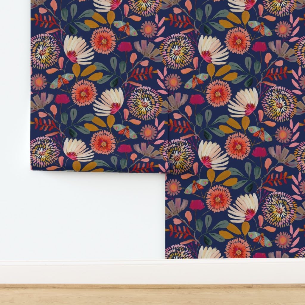 Spoonflower Peel & Stick Wallpaper 3ft x 2ft - Whimsical Floral Botanicals Flowers Large Scale Cottagecore Autumnal Watercolor Jumbo Classic Custom Removable Wallpaper