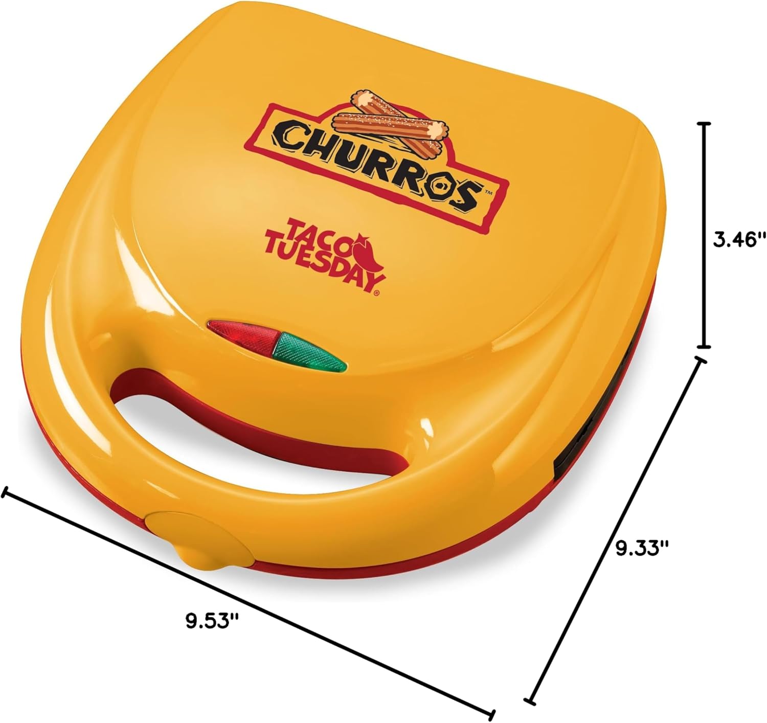 Nostalgia Taco Tuesday Electric Churro Maker – Nonstick, 6-Slot Dual Cooking Plates for Homemade Churros and Cinnamon Pasties – Yellow and Red