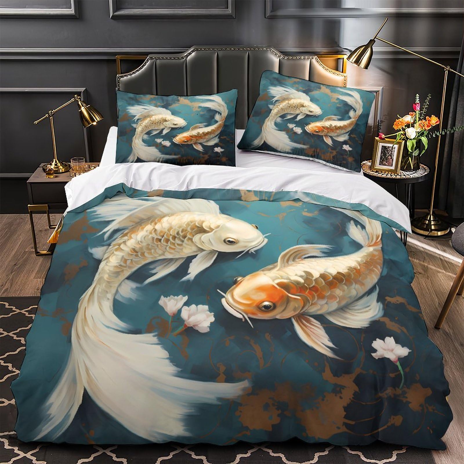 Parure de lit Koi Fish pour transformer la chambre d'un garçon avec style 3D