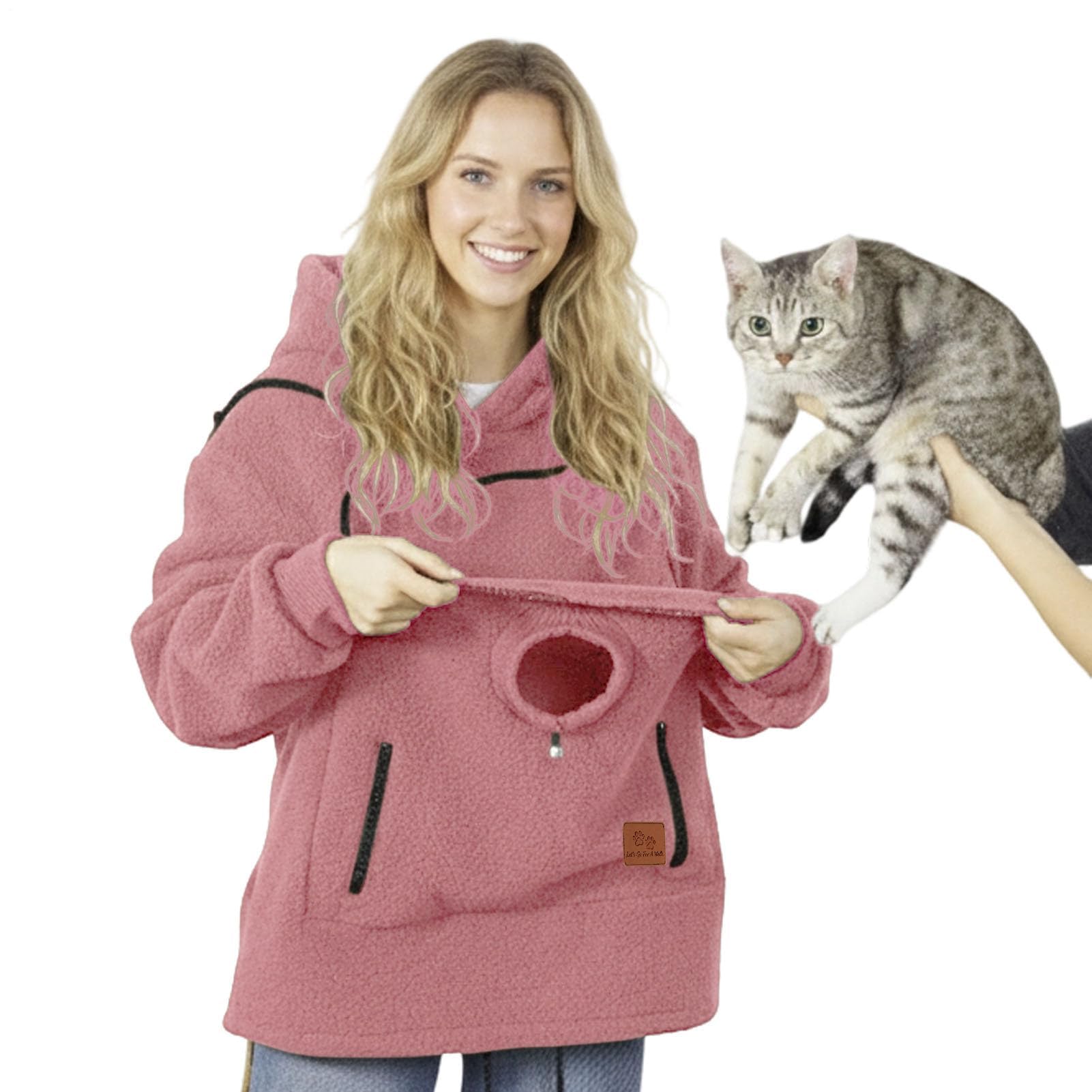 Generico Felpa con Cappuccio for Marsupio for Cani E Gatti con Cerniera, Tasca A Marsupio, Felpa con Cappuccio for Trasportino for Animali, Felpe Calde E Sciolte(Pink,X-Large)